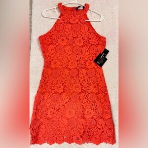Lulu's Coral Lace Mini Dress